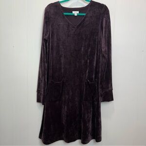 J.Jill Purejill Purple Velour V-Neck Long Sleeve Dress Size Medium Tall